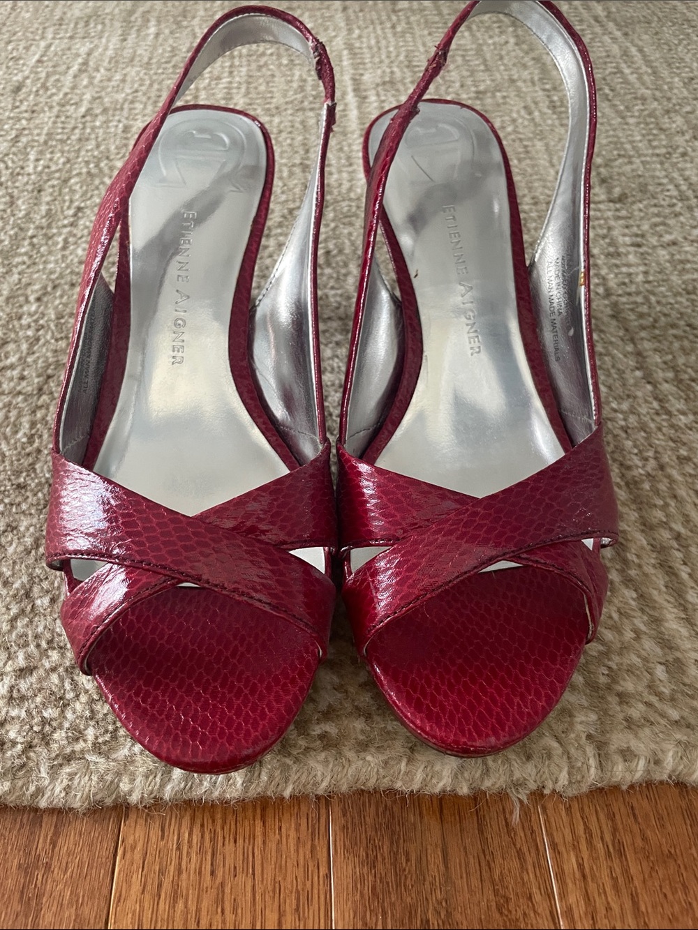Etienne Aigner Red Slingback Peep-Toe Heels